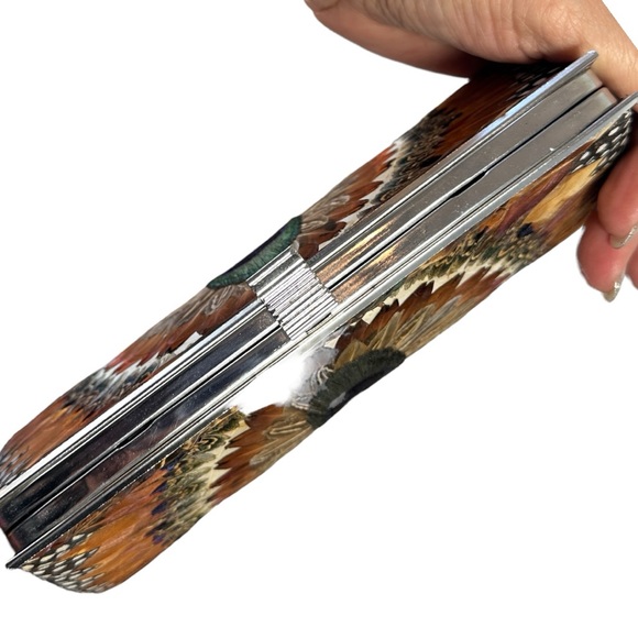 VINTAGE (60s) EXOTIC PEACOCK  FEATHER CLUTCH - GORGEOUS! - Picture 8 of 13